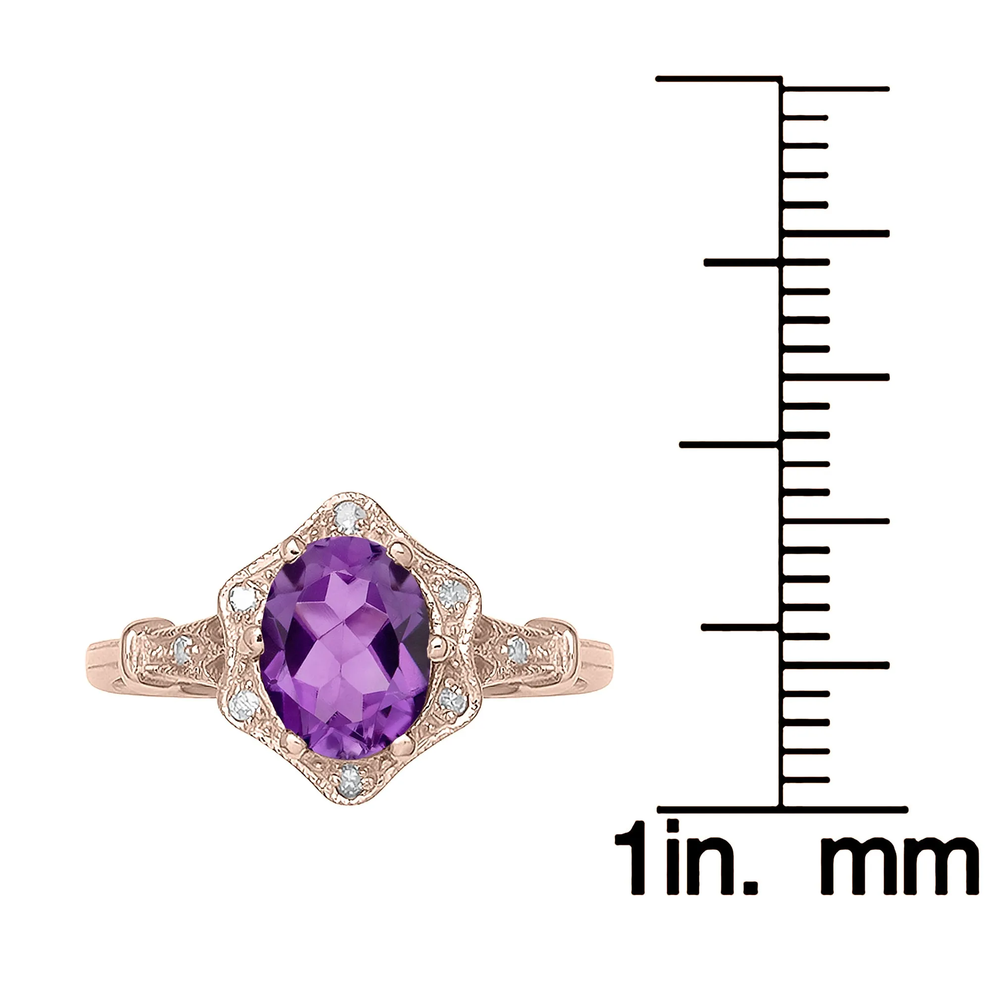 10k Rose Gold Vintage Style Genuine Oval Amethyst and Diamond Halo Ring