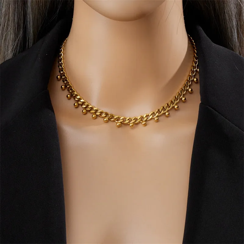 316L Stainless Steel Round Beads Thick Chain Necklace For Women