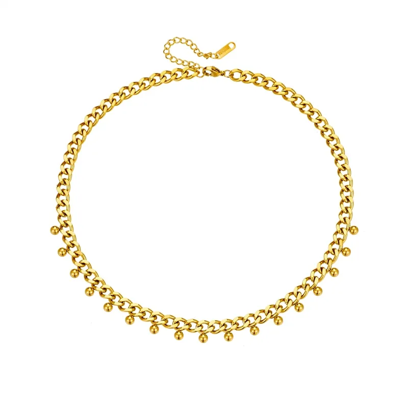 316L Stainless Steel Round Beads Thick Chain Necklace For Women