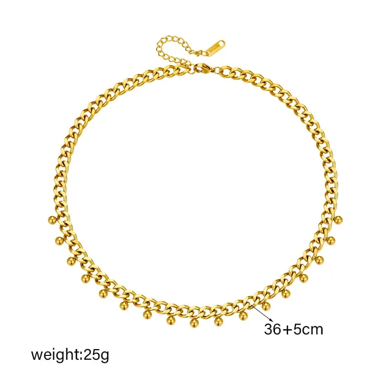 316L Stainless Steel Round Beads Thick Chain Necklace For Women