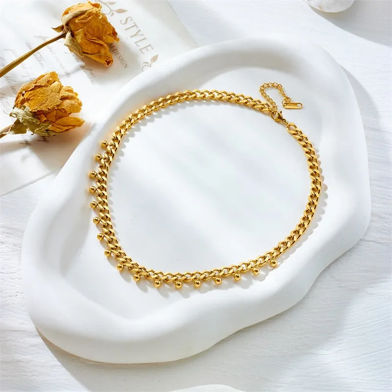 316L Stainless Steel Round Beads Thick Chain Necklace For Women