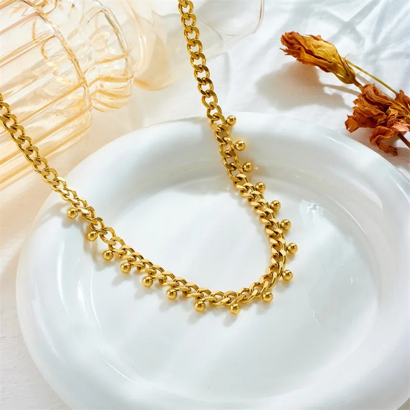 316L Stainless Steel Round Beads Thick Chain Necklace For Women