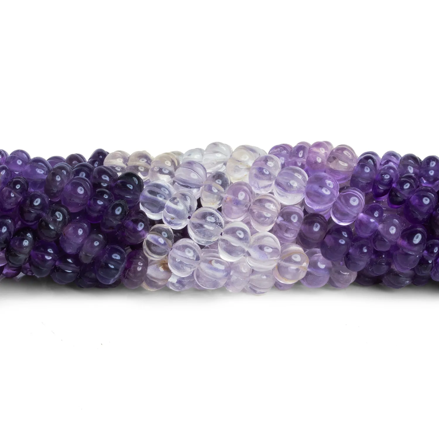 6-7mm Shaded Amethyst Carved Melons 18 inch 101 beads