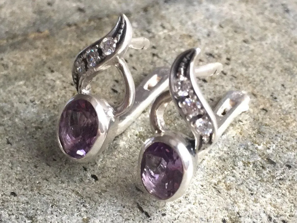 Amethyst Vintage Earrings - Natural Amethyst Earrings - Purple Gemstone Earrings