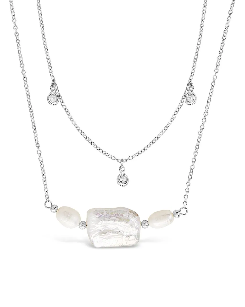 Bezel CZ and Pearl Layered Necklace