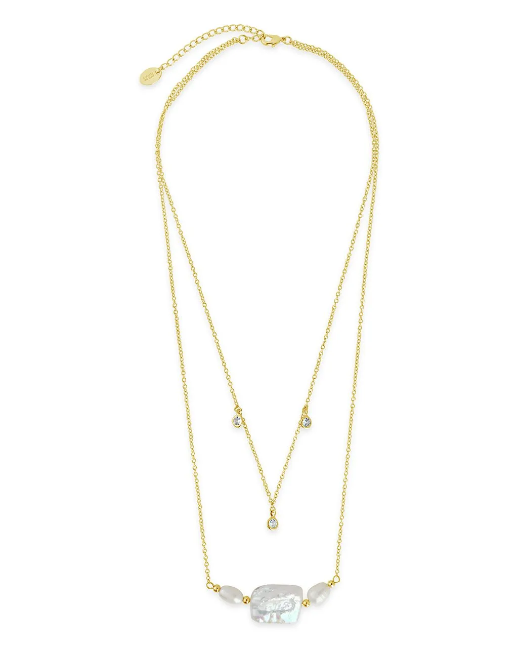 Bezel CZ and Pearl Layered Necklace