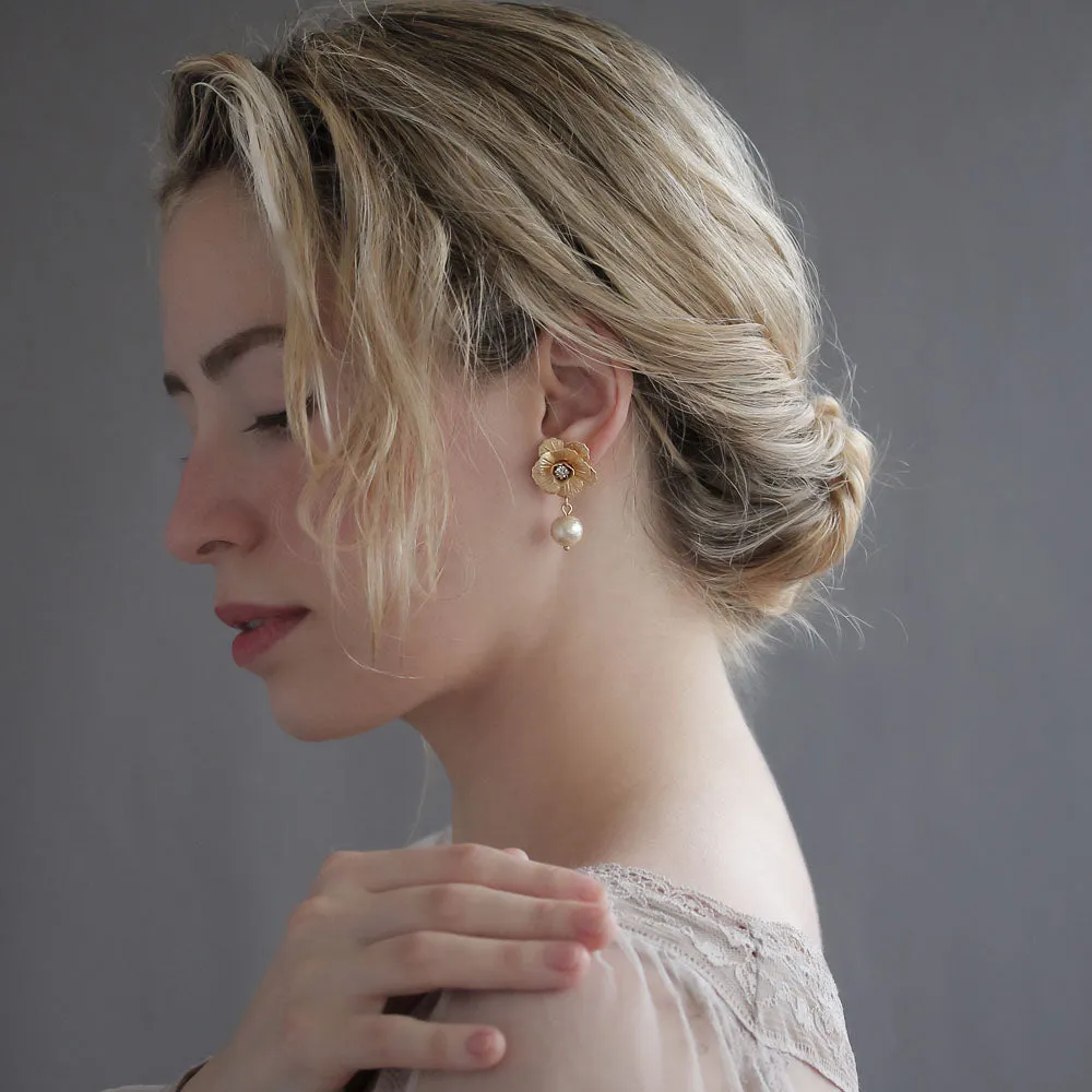 Flower Cotton Pearl Earrings
