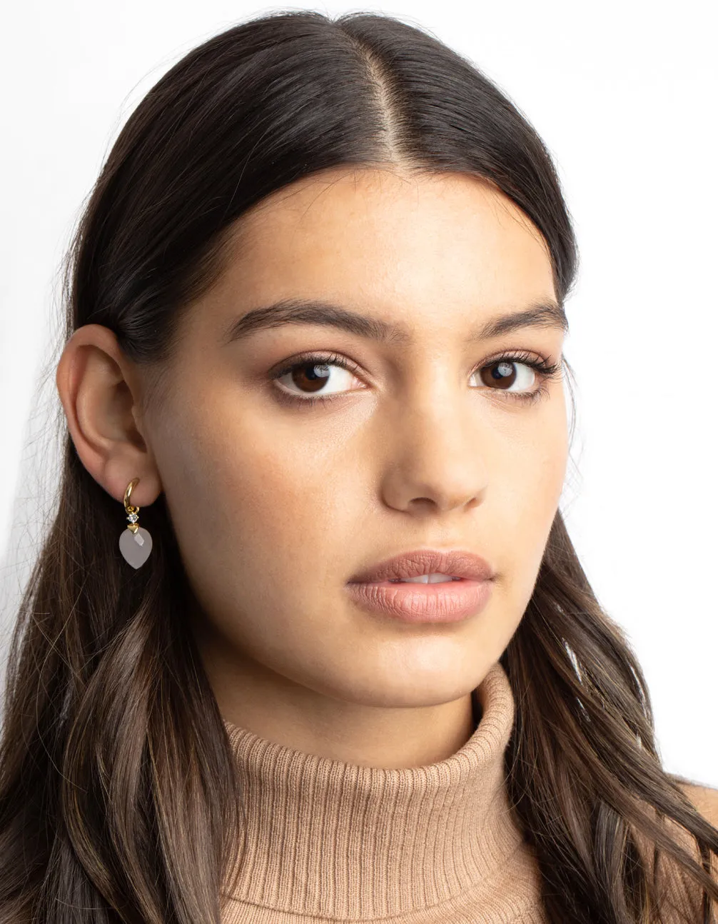 Gold Plated Cubic Zirconia & Rose Quartz Huggie Hoop Earrings