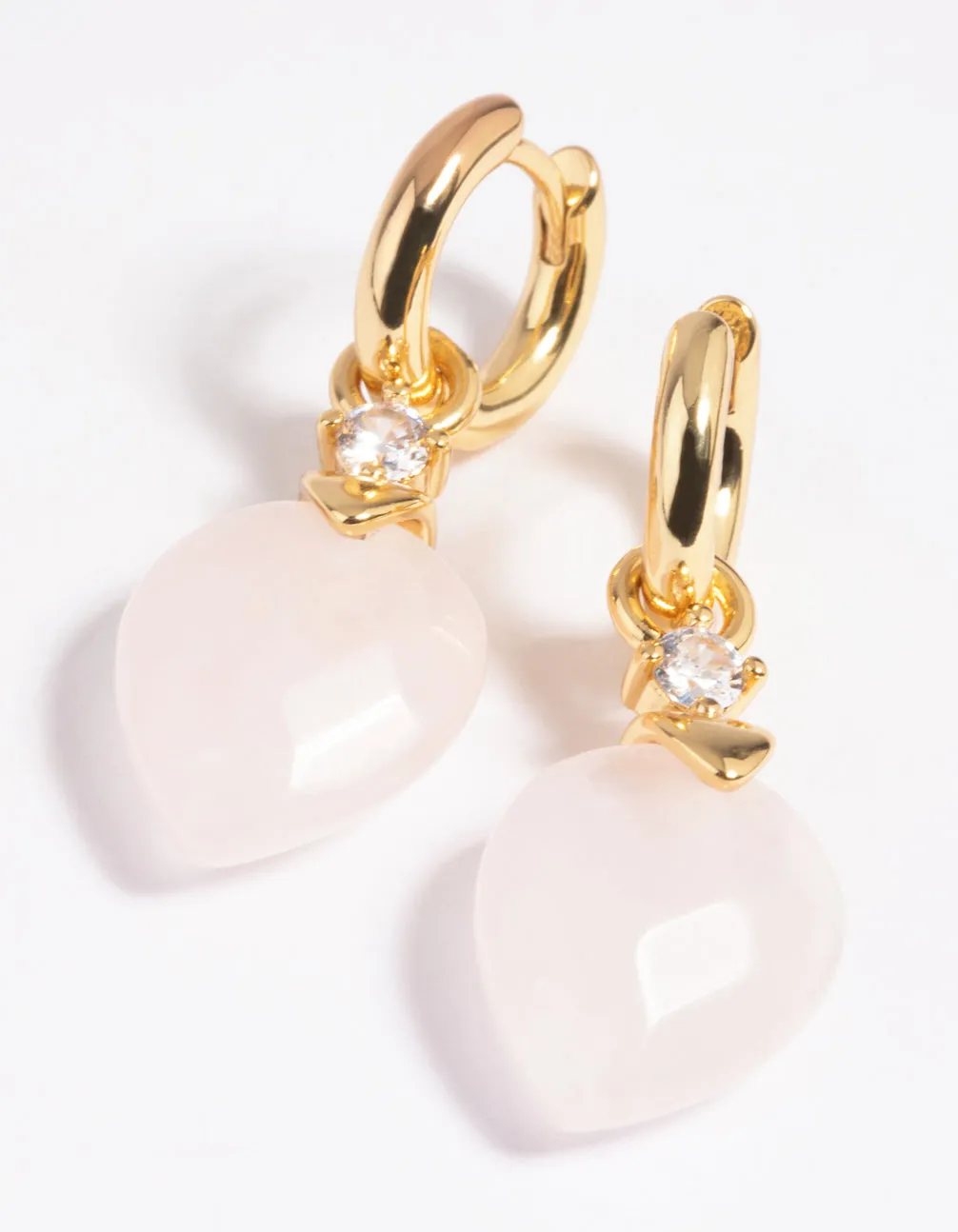 Gold Plated Cubic Zirconia & Rose Quartz Huggie Hoop Earrings