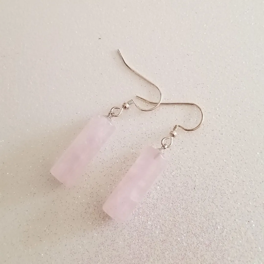 Natural Rose Quartz Dangle Earrings, Affordable Gift for Her