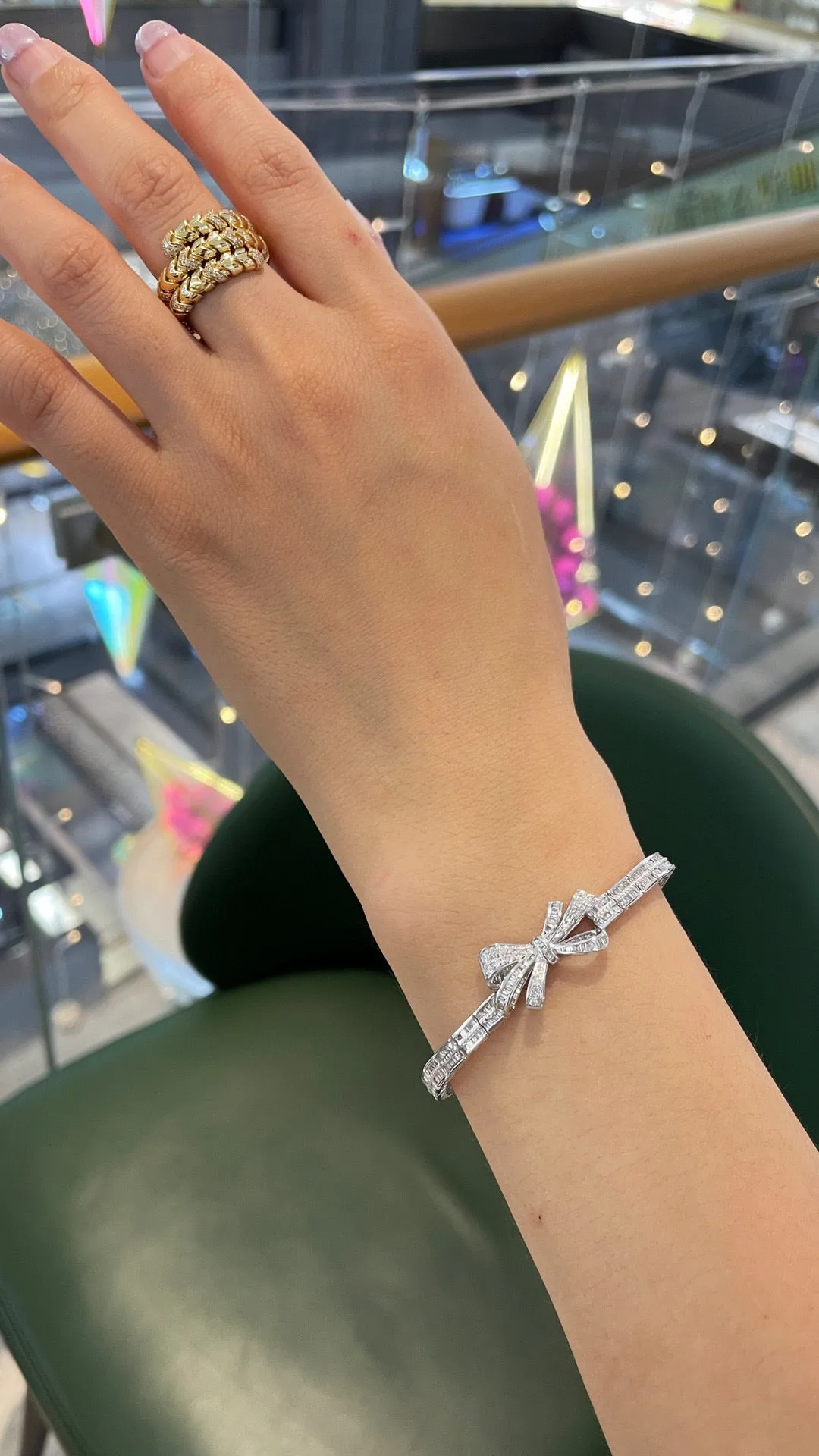 Vintage 18K Solid Gold Full Diamond Bow Bracelet, Wedding Bracelet, gift for her